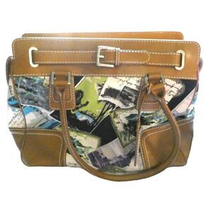 Talbots Postcard Resort Cruise Wear Canvas Leather Purse Bag Satchel Handbag